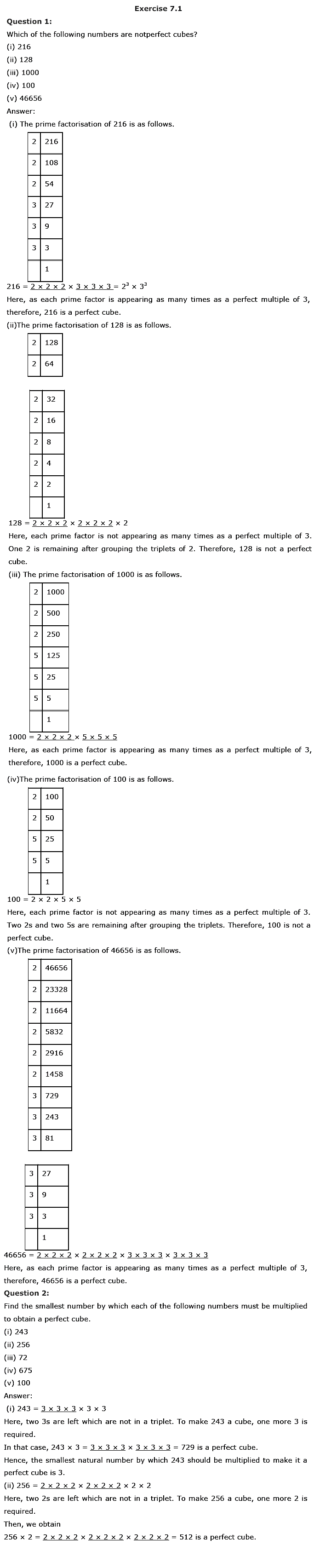 NCERT Solutions for Class 8 Maths Chapter 7 Cubes and Cube Roots Ex 7.1 q-1